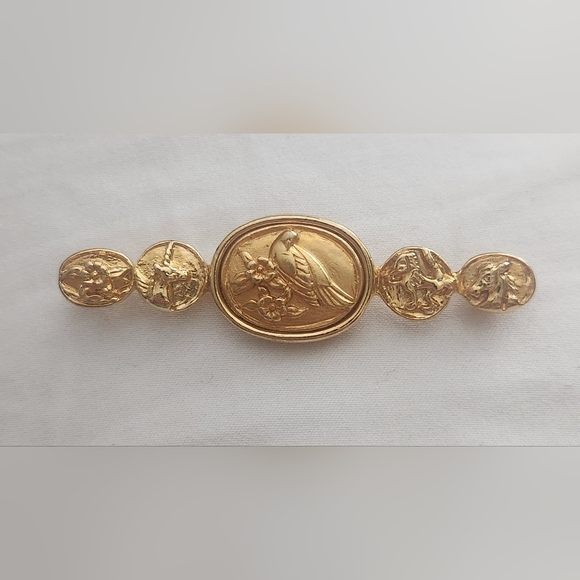 Jesara Jewelry - Vintage Rare Jesara Goldtone Metal Partridge Unicorn Multi Animal Brooch Pin